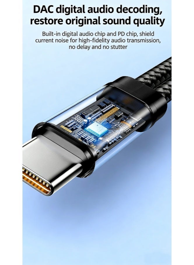 محول USB-C إلى سماعة رأس 3.5 مم ومحول شحن، منفذ شحن USB-C PD 3.0 2 في 1 إلى منفذ صوت إضافي، يدعم الشحن السريع/المكالمات، كابل متعدد الوظائف، متوافق مع Apple iPhone 15 والإصدارات الأحدث، Samsung Galaxy S21+ Ultra والإصدارات الأحدث (أسود) - Image 3